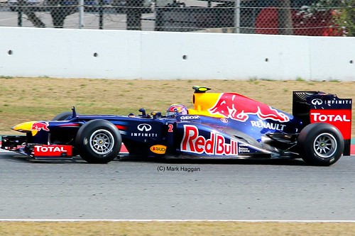 Mark Webber in his Red Bull Racing car at Formula One Winter Testing, Circuit de Catalunya, March 2012