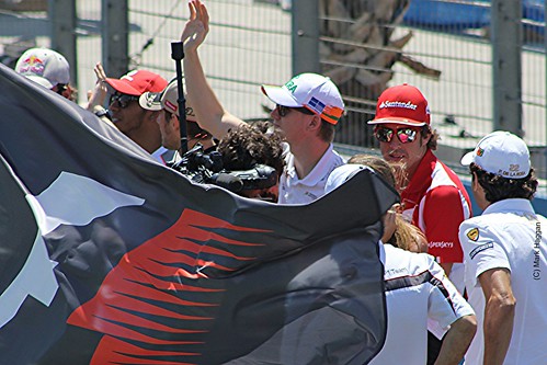 Fernando Alonso on the drivers' parade before the 2012 European Grand Prix in Valencia