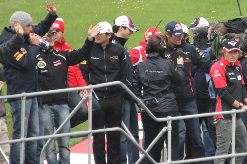 The drivers on the Formula One Drivers' Parade at the 2012 British Grand Prix at Silverstone