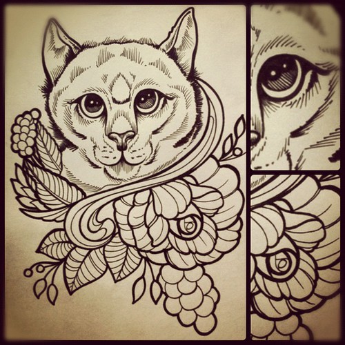 Diseno de hace dias!!! #design #tattoo #tatuaje #traducional #cat #flower  #skin #sharpie #ink #diseño #neotradicional #animal #artist #akolatronicmed  #georgehenaoartist - a photo on Flickriver
