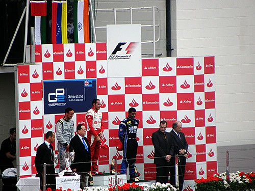 The podium for the GP2 race at the 2009 British Grand Prix