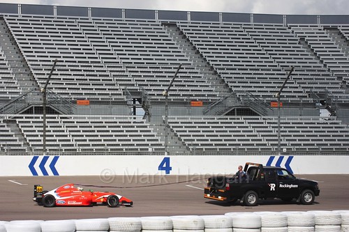 Jack Martin's British F4 car is recovered at Rockingham, August 2016