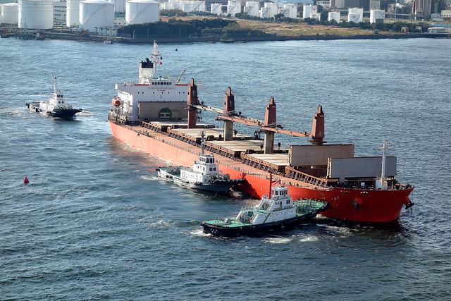 日本サイロ埠頭に接岸した大型貨物船