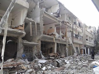 Buildings damaged near Damascus, From FlickrPhotos