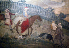 Detail of horsemen and farmer with pig from Ambrogio Lorenzetti's Effects of Good Government in the City and the Country