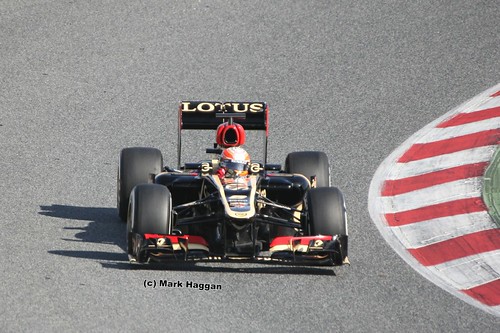 Romain Grosjean in his Lotus at Formula One Winter Testing, March 2013