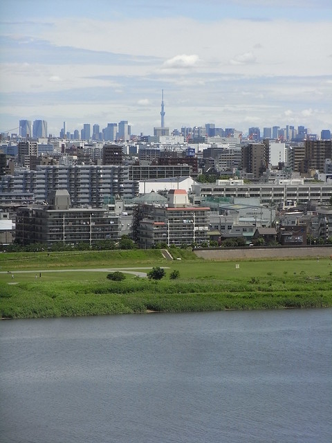 東京スカイツリー見えますね。多摩川の水面...