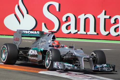 Michael Schumacher in his Mercedes F1 car at the 2012 European Grand Prix at Valencia