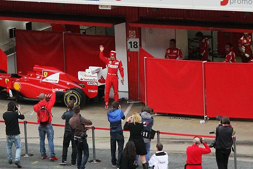 Fernando Alonso comes out from his garage after Formula One Winter Testing, Circuit de Catalunya, March 2012
