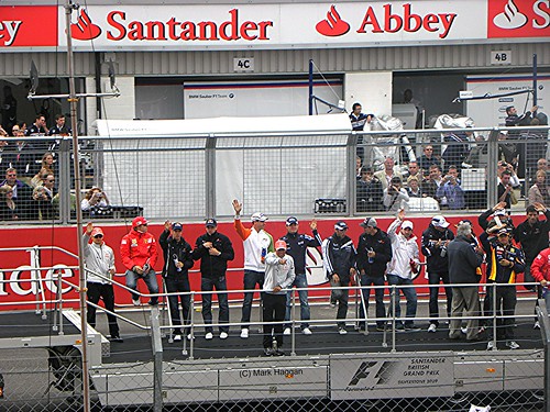 The drivers' parade before the 2009 British Grand Prix