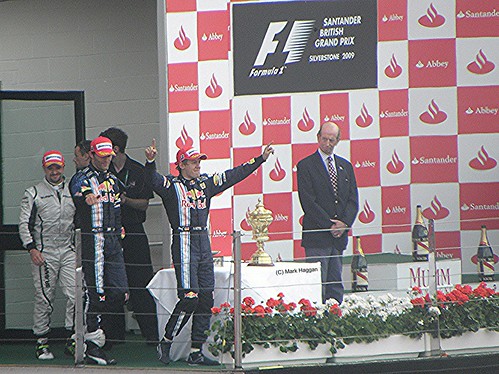 The podium celebrations after the 2009 British Grand Prix