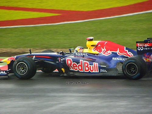Sebastian Vettel in his Red Bull Racing F1 car at the 2011 British Grand Prix at Silverstone