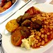Swedish meatball breakfast with baked beans at Ikea