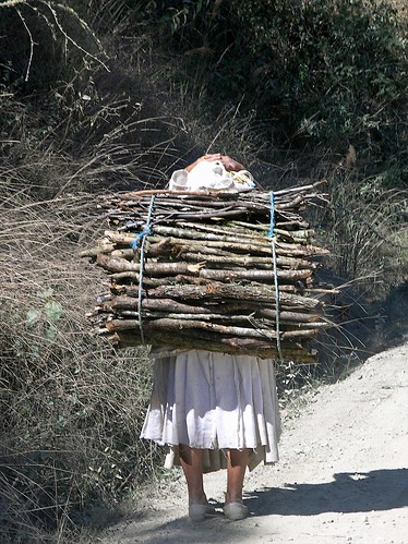 Woman carrying firewood - Mujer cargando leña, en el camino de Solaga a San Juan Tabaá, Oaxaca, Mexico