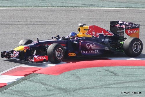 Sebastian Vettel in his Red Bull at Formula One Winter Testing 2013