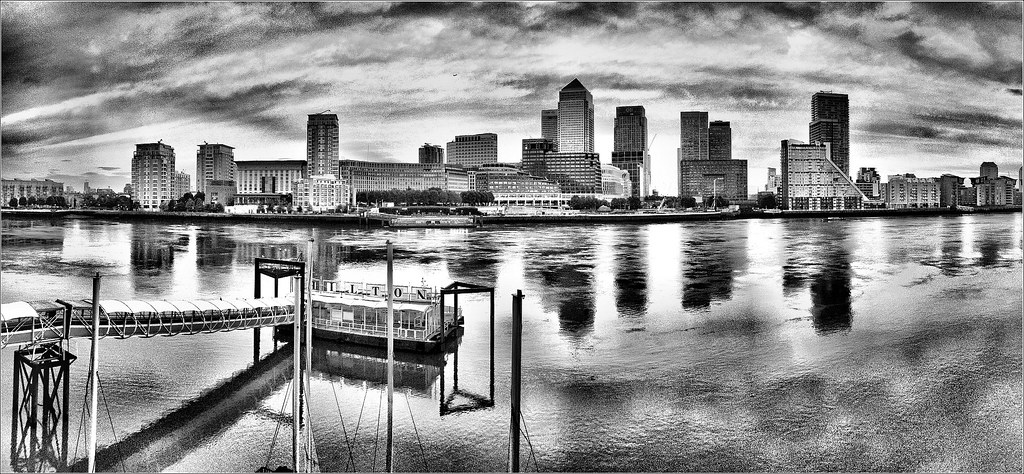 Dawn over Canary Wharf Black & White. Fu by bobchin1941, on Flickr