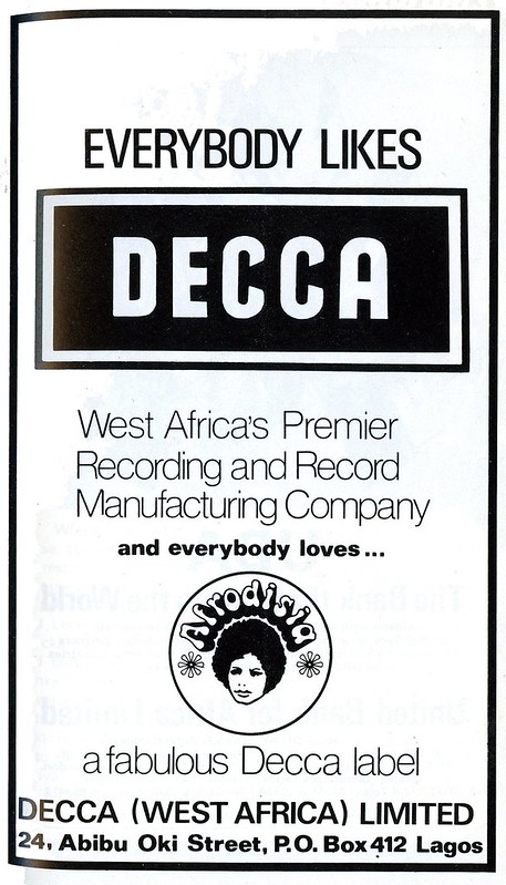 Guide to Lagos 1975 016 Afrodisia Decca record label<br/>© <a href="https://flickr.com/people/30616942@N00" target="_blank" rel="nofollow">30616942@N00</a> (<a href="https://flickr.com/photo.gne?id=8487626427" target="_blank" rel="nofollow">Flickr</a>)