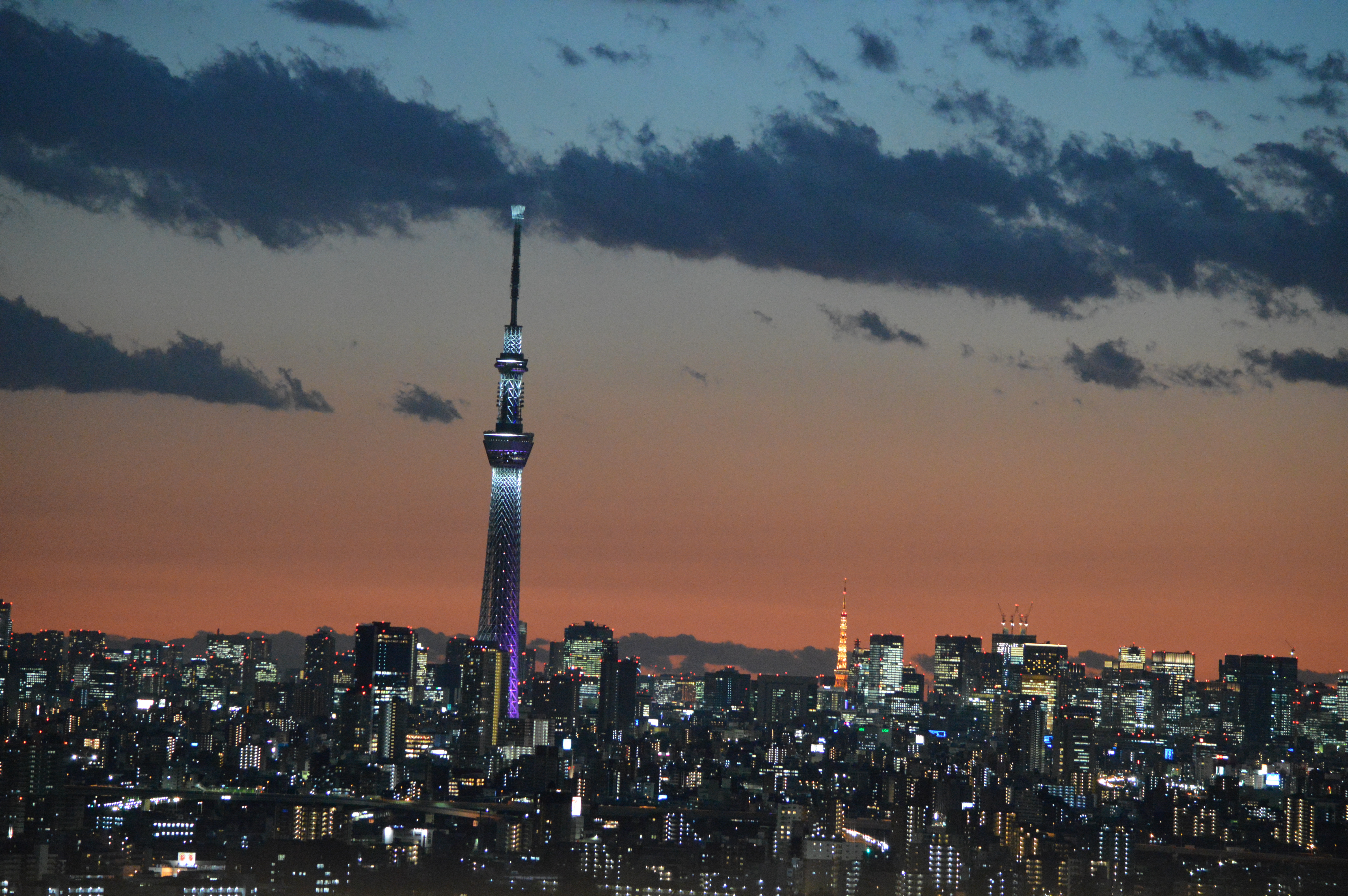 西側高層階からは夕暮れの東京スカイツリー...