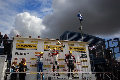 The podium for the first BTCC race at Rockingham 2016