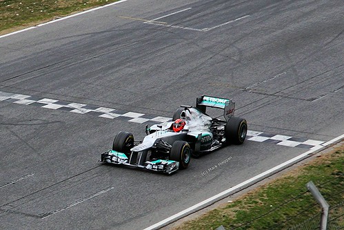 Michael Schumacher in his Mercedes F1 car in Formula One Winter Testing, Circuit de Catalunya, March 2012