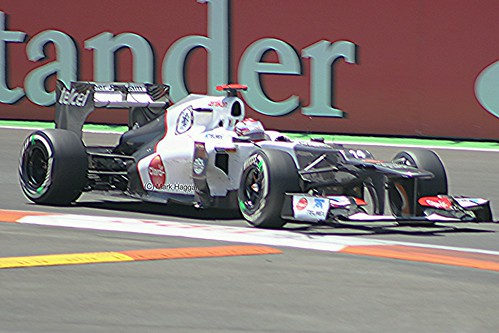 Kamui Kobayashi in his Sauber F1 car during the 2012 European Grand Prix in Valencia