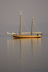 Yacht on Lake Garda at dawn