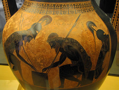 Exekias, Attic black figure amphora, detail with Ajax