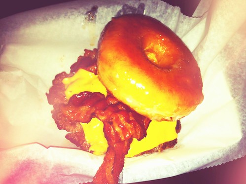 Donut Burger at Piranha's Bar and Grill - Nashville Tennessee • <a style="font-size:0.8em;" href="http://www.flickr.com/photos/20810644@N05/8142592657/" target="_blank">View on Flickr</a>