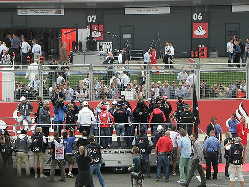 The drivers' parade at the 2011 British Grand Prix