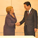 UN Women Executive Director Michelle Bachelet greets Japanese Prime Minister Yoshihiko Noda on the first day of her official visit to Japan from 12 to 14 November 2012