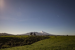 moonlit paddocks and some star trails in the night sky