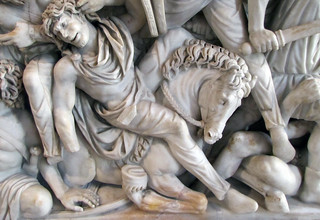 Ludovisi Battle Sarcophagus, detail with fallen horseman