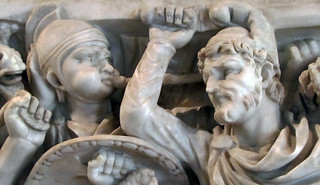 Ludovisi Battle Sarcophagus, detail with trumpeter