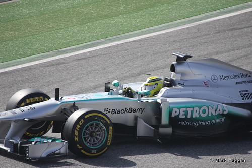 Nico Rosberg in his Mercedes at Formula One Winter Testing 2013
