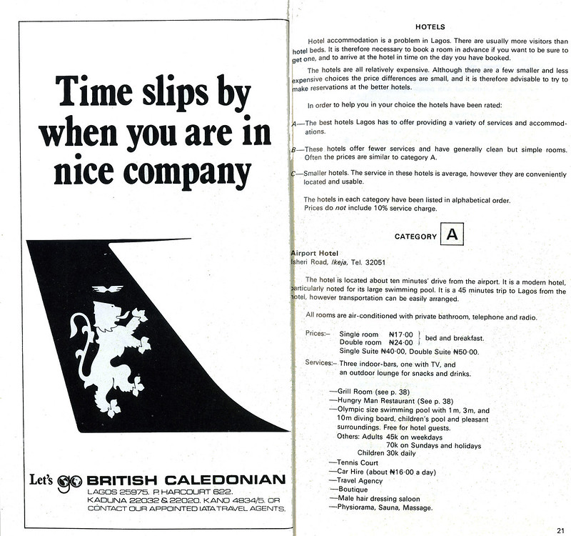 Guide to Lagos 1975 011 hotels british caledonian<br/>© <a href="https://flickr.com/people/30616942@N00" target="_blank" rel="nofollow">30616942@N00</a> (<a href="https://flickr.com/photo.gne?id=8487625333" target="_blank" rel="nofollow">Flickr</a>)