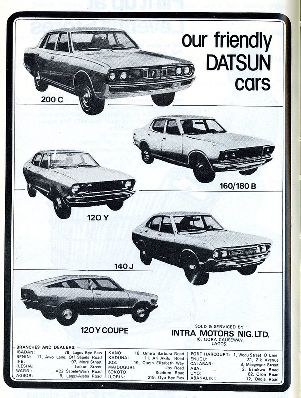 Guide to Lagos 1975 049 datsun cars crop<br/>© <a href="https://flickr.com/people/30616942@N00" target="_blank" rel="nofollow">30616942@N00</a> (<a href="https://flickr.com/photo.gne?id=8487638599" target="_blank" rel="nofollow">Flickr</a>)