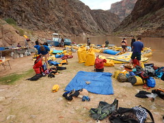 Our final night, Night 8, at Separation Canyon -- getting all our gear organized and accounted for