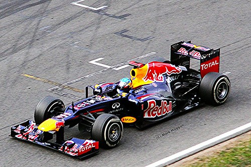 Sebastian Vettel in his Red Bull Racing car in Formula One Winter Testing, Circuit de Catalunya, March 2012
