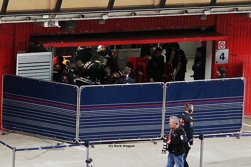 Sebastian Vettel prepares to get into his Red Bull at Formula One Winter Testing, Circuit de Catalunya, March 2012