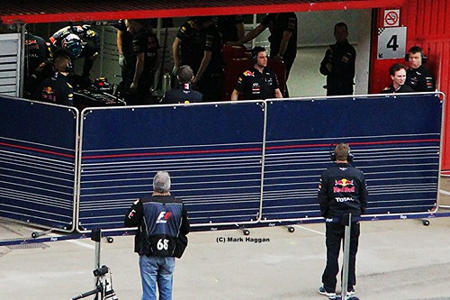 Sebastian Vettel gets into his Red Bull at Formula One Winter Testing, Circuit de Catalunya, March 2012