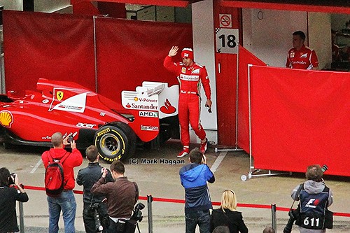 Fernando Alonso comes out from his garage after Formula One Winter Testing, Circuit de Catalunya, March 2012
