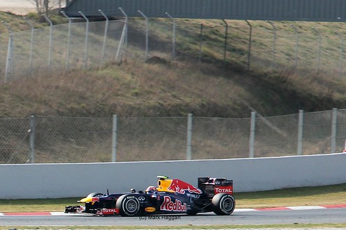 Mark Webber in his Red Bull Racing car at Formula One Winter Testing, Circuit de Catalunya, March 2012