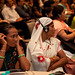 Two elected women representatives from Jhabua district in Madhya Pradesh listen to UN Women Executive Director Michelle Bachelet speak during the National Leadership Summit