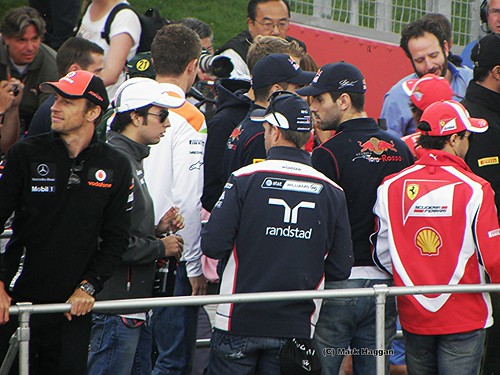 Jenson Button at the drivers' parade at the 2011 British Grand Prix