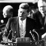 President John F. Kennedy delivers his inaugural speech