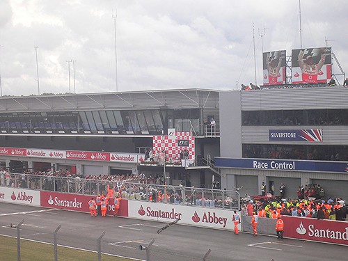 The podium celebration with Lewis Hamilton winning the 2008 British Grand Prix