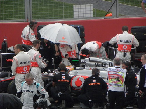 Lewis Hamilton prepares for the 2011 British Grand Prix at Silverstone