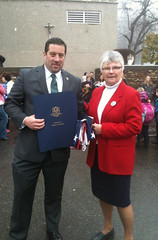 State Rep. Jay Case gave St. Anthony's School Principal Patricia Devanney a state proclamation and flag for National Catholic Schools Week 2013.