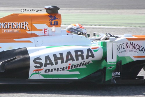 Adrian Sutil in his Force India at Formula One Winter Testing, March 2013
