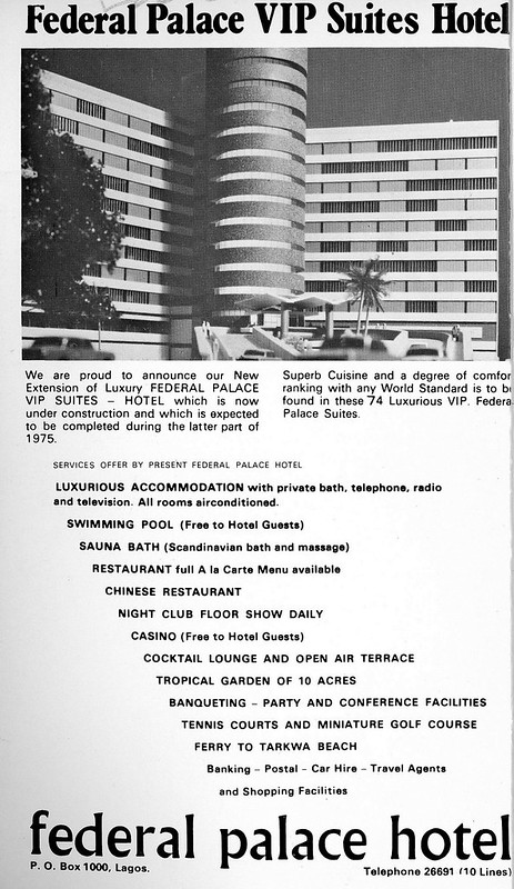 Guide to Lagos 1975 002 federal palace hotel<br/>© <a href="https://flickr.com/people/30616942@N00" target="_blank" rel="nofollow">30616942@N00</a> (<a href="https://flickr.com/photo.gne?id=8488686590" target="_blank" rel="nofollow">Flickr</a>)